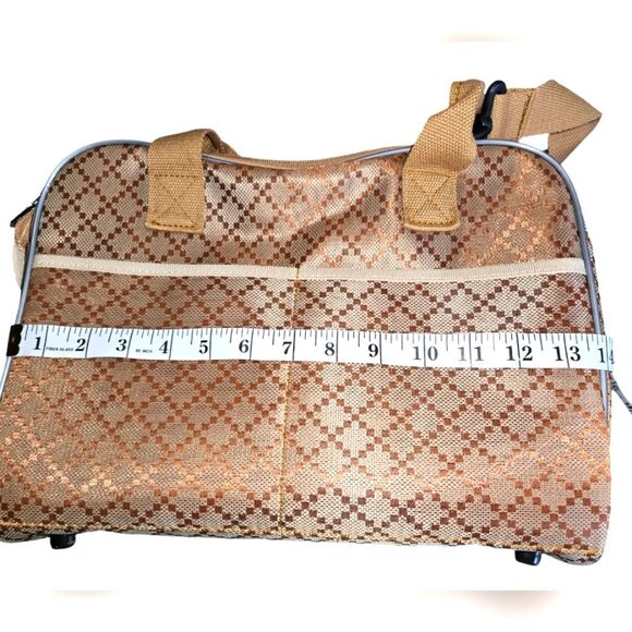 Do Do Pet, cream, and brown small pet carrier with handles and shoulder strap - Picture 6 of 7